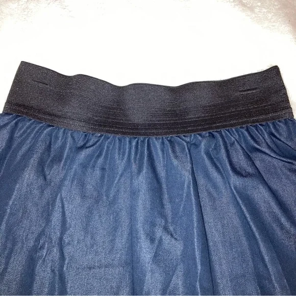 Miley Cyrus Max Azria Navy Blue Chambray Preppy Circle Skater Mini Skirt Medium - Picture 7 of 12